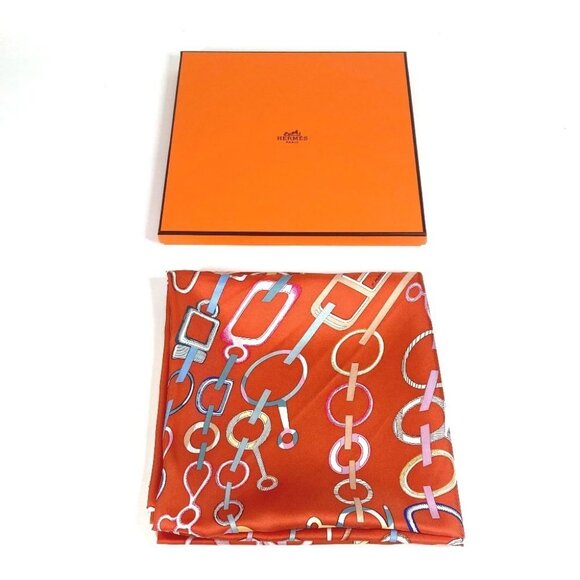 HERMES Carre90 Carre 90 DO RE BOUCLES Scarf silk Orange Unused - Picture 1 of 16